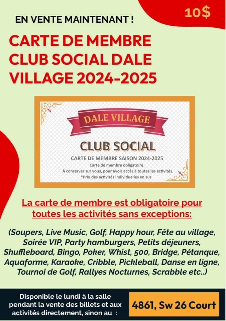 Cafte de membre Club Social